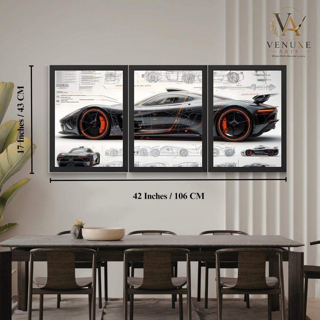 VENUXE ARTS Set Of 3 Big Sports Cars Framed Posters Gift Items for Boys Room Wall Decoration Bedroom Living Room Office Studio Décor | Car Poster Frame for Wall Décor