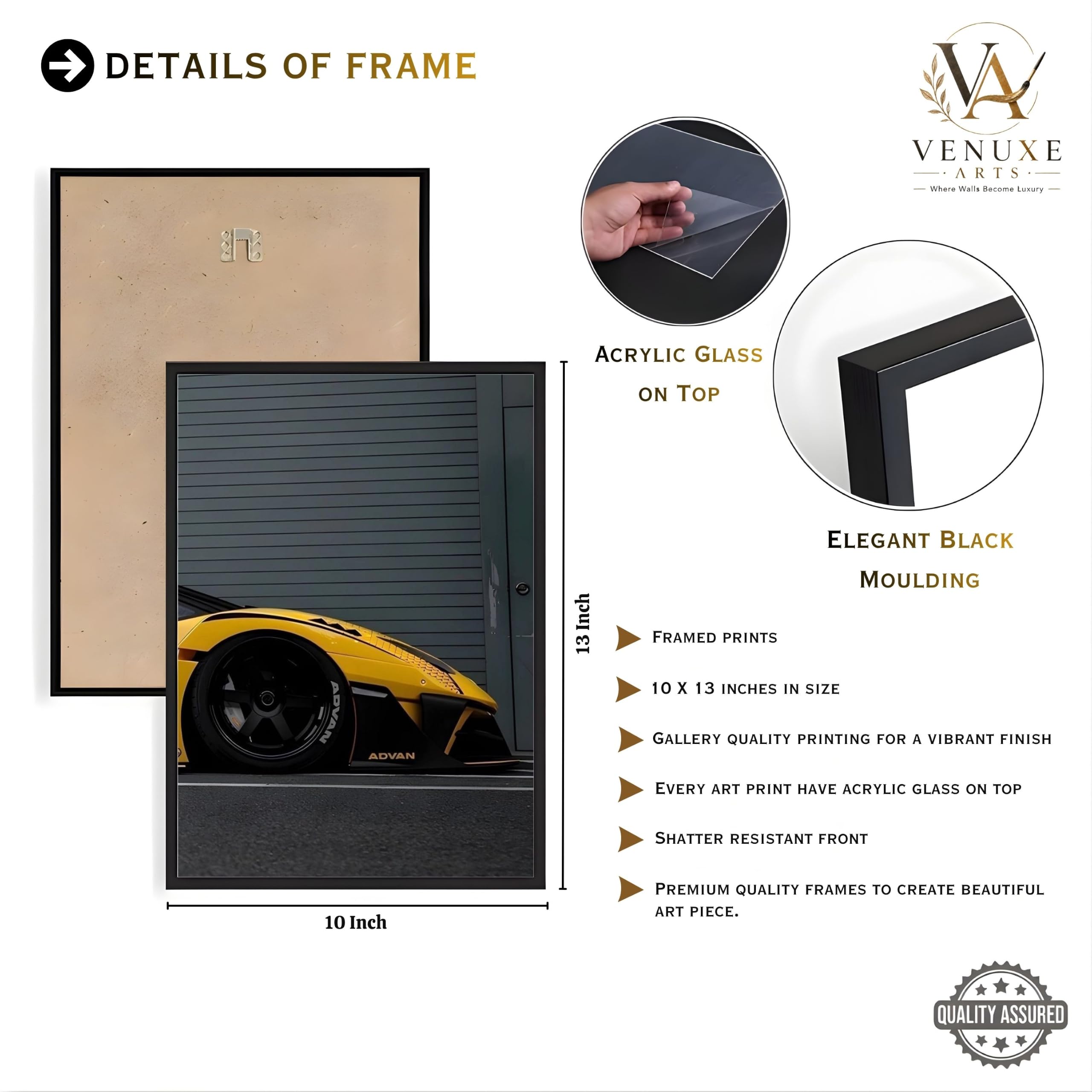 VENUXE ARTS Set Of 3 Big Sports Cars Framed Posters Gift Items for Boys Room Wall Decoration Bedroom Living Room Office Studio Décor | Car Poster Frame for Wall Décor