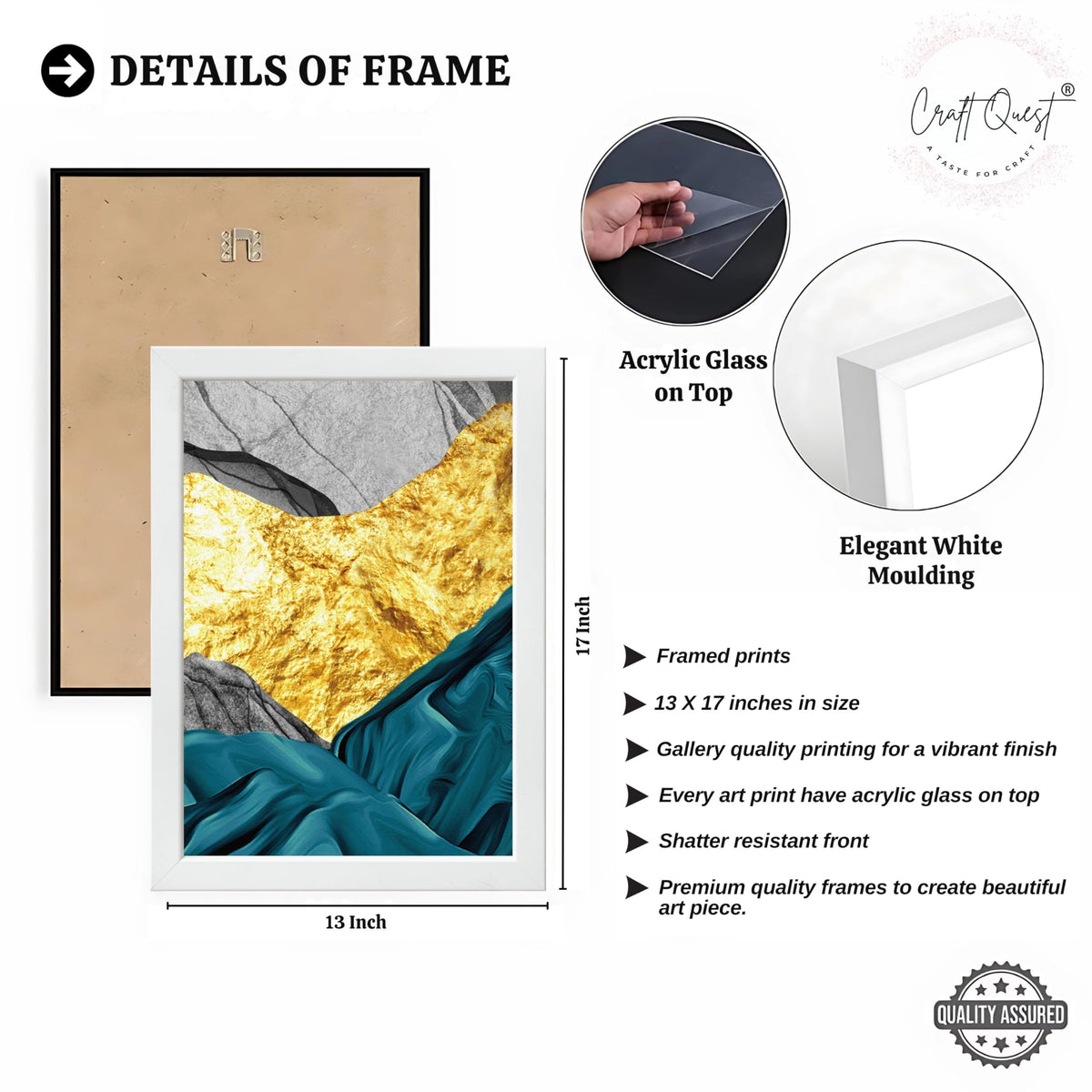 CRAFT QUEST Modern Art Abstract Golden Fashion Wall Art | Set of 3 Frames for Home Decoration | Ideal for Living Room, Bedroom & Offices