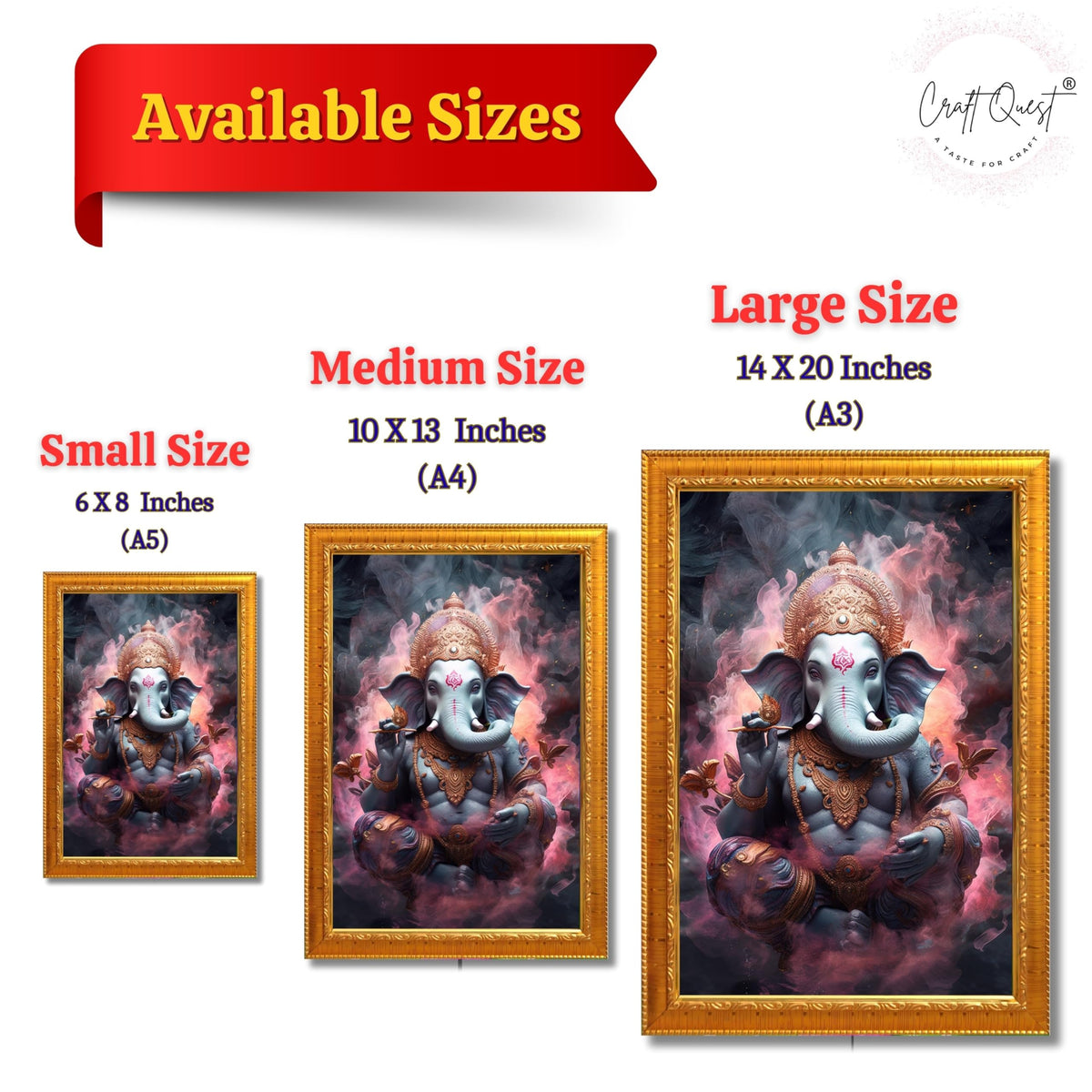 CRAFT QUEST God Ganesh Ganpati ji Hanging Wall Painting Framed For Home Décor