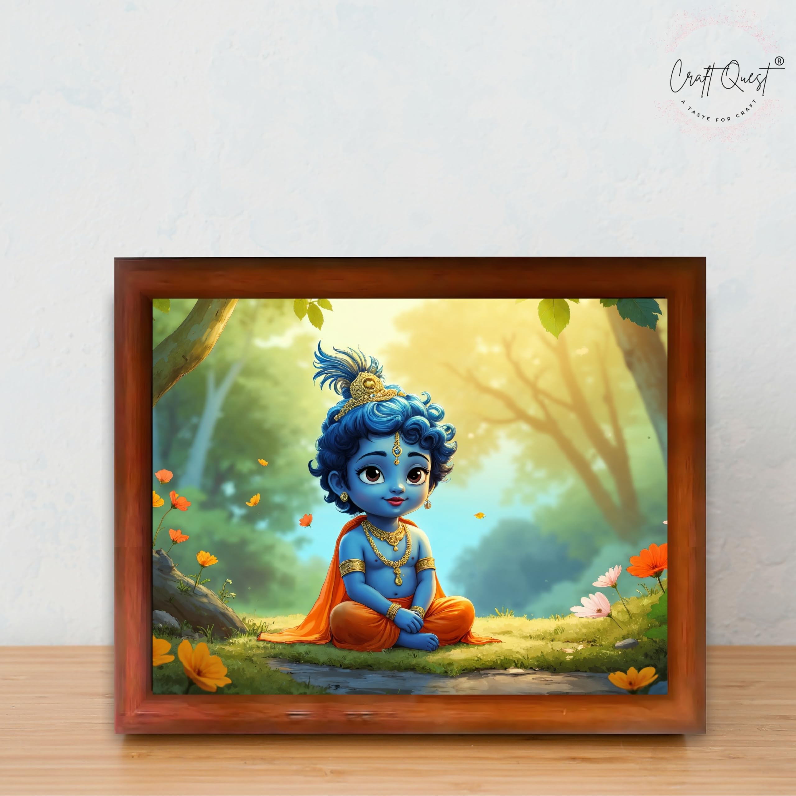 CRAFT QUEST Little Krishna Bal Gopal Makhan Chor Wall Photo Frame | Hindu God Kanha Devotional Home Decor | Gift Item