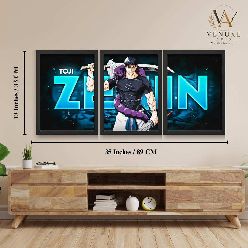 VENUXE ARTS Set Of 3 Anime Characters Wall Framed |Anime Characters Framed Poster for Living Room Bedroom Gaming Room Studio Wall Decor