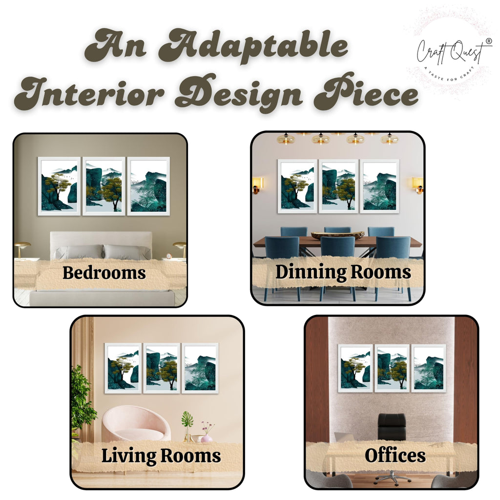 CRAFT QUEST Modern Art Ink Landscape Wall Art | Set of 3 Frames for Home Decoration | Ideal for Living Room, Bedroom & Offices