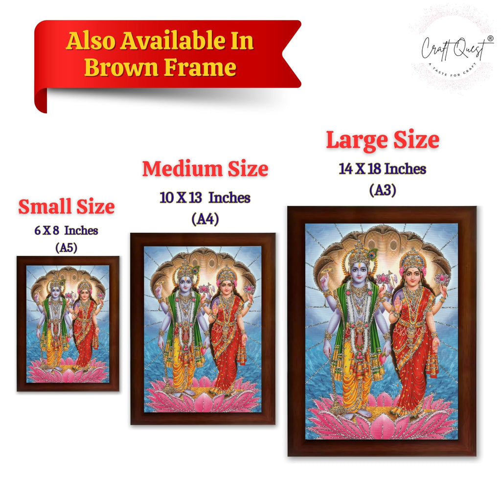 CRAFT QUEST Lord Vishnu Dev Lakshmi Devi Laxmi Narayan Ji Wall Painting Framed Home Decor, Religious Photo Frame
