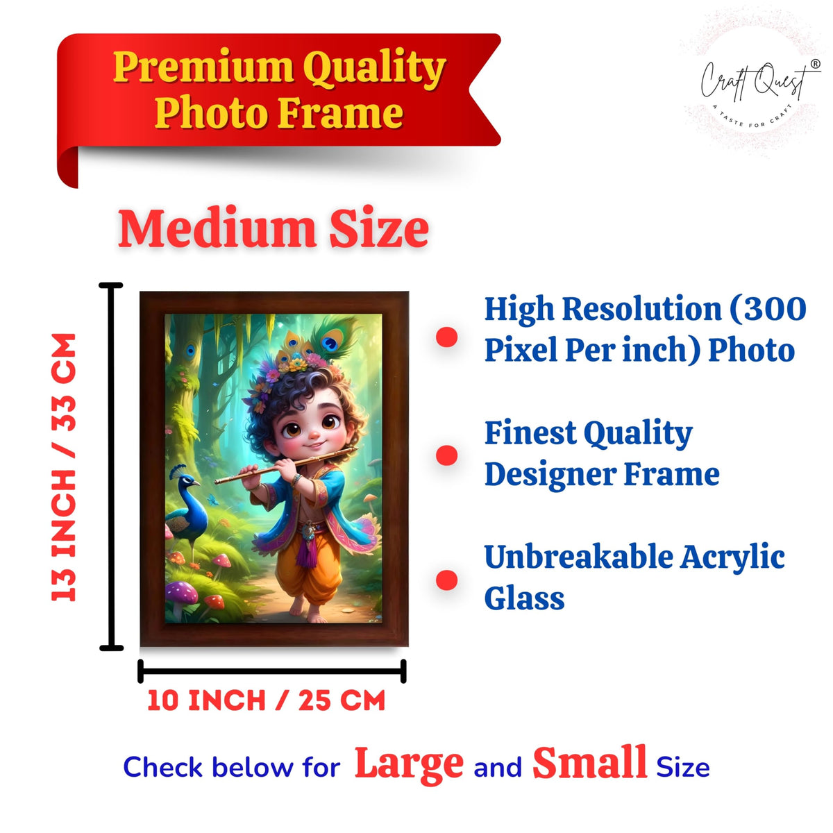CRAFT QUEST Cute Little Krishna Frame | Bal Gopal HD Painting | Home Temple, Office Desk, Wall Décor Item
