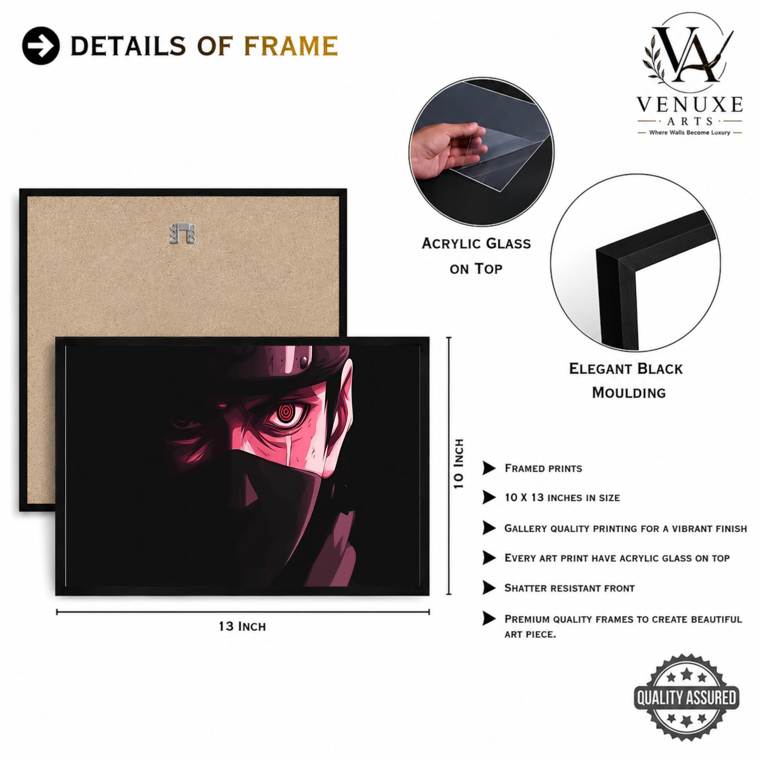 VENUXE ARTS Set Of 3 Anime Characters Wall Framed |Anime Characters Framed Poster for Living Room Bedroom Gaming Room Studio Wall Decor