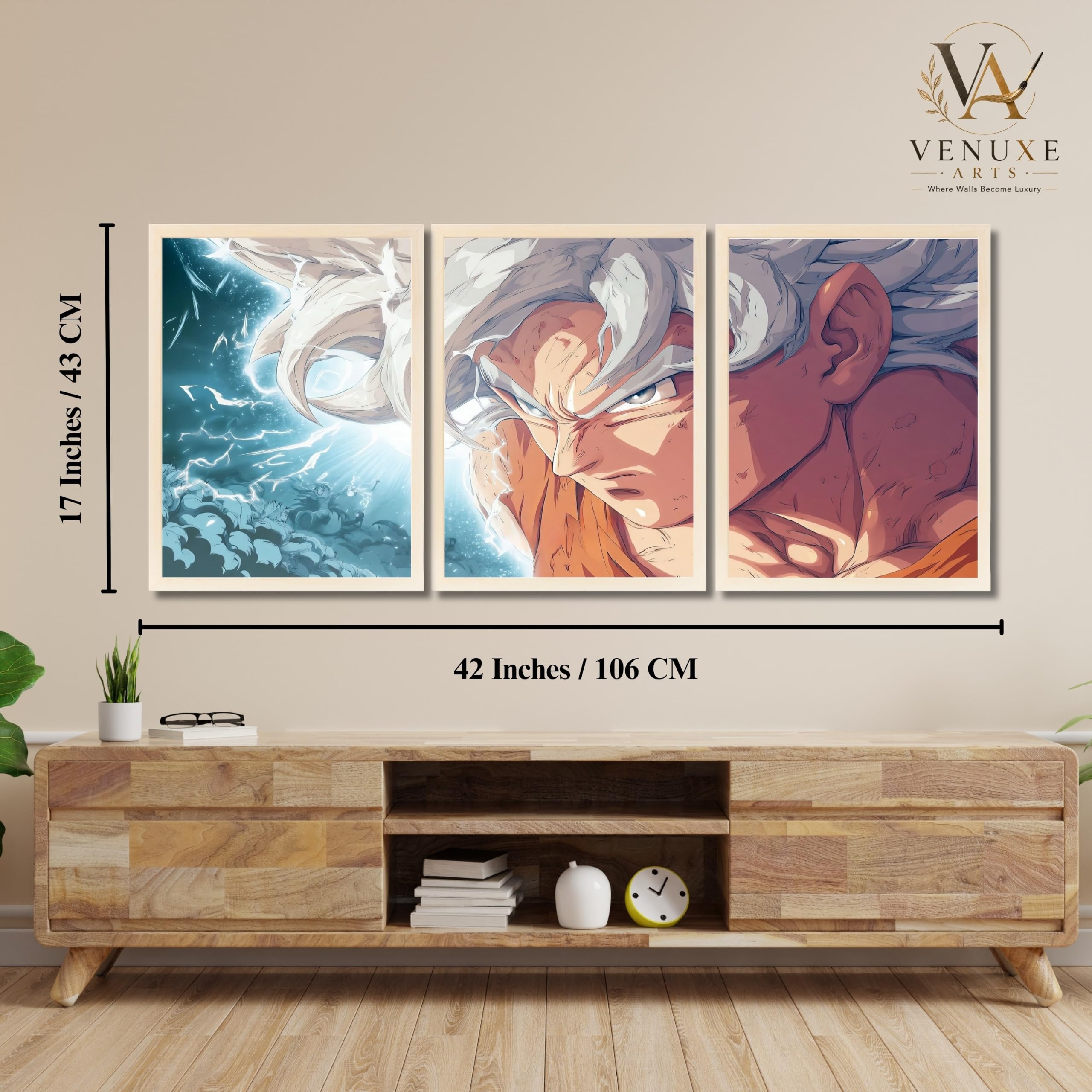 VENUXE ARTS Set Of 3 Anime Characters Wall Framed |Anime Characters Framed Poster for Living Room Bedroom Gaming Room Studio Wall Decor