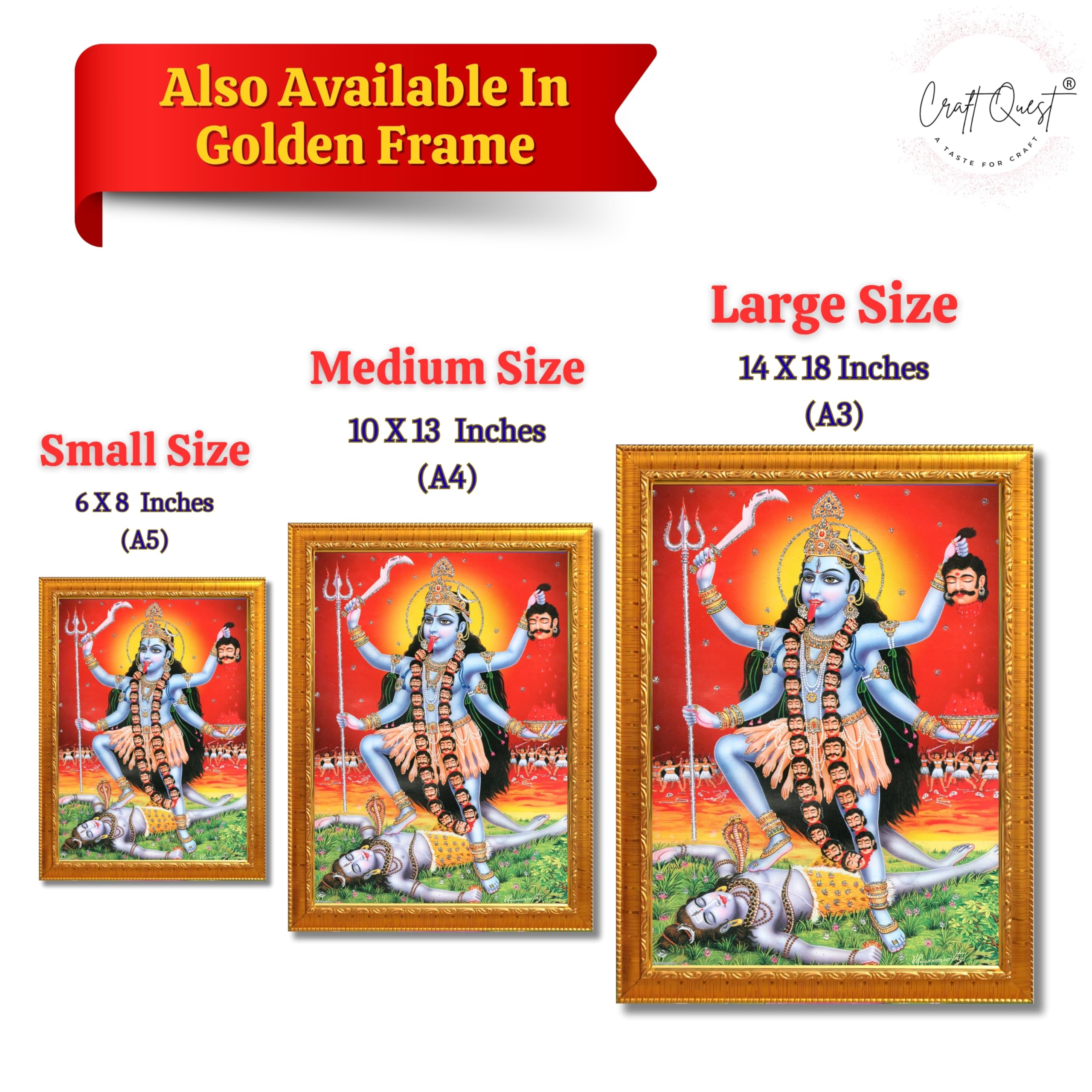 CRAFT QUEST Kali Mata photo with frame, God Religious Framed Painting