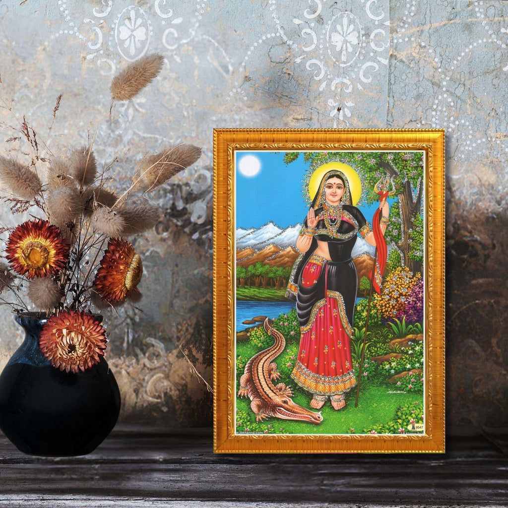 CRAFT QUEST Khodiyar Maa Mata Wall Painting Framed Home Decor (Wood, Gold, Small Size, 6 x 8 Inch)