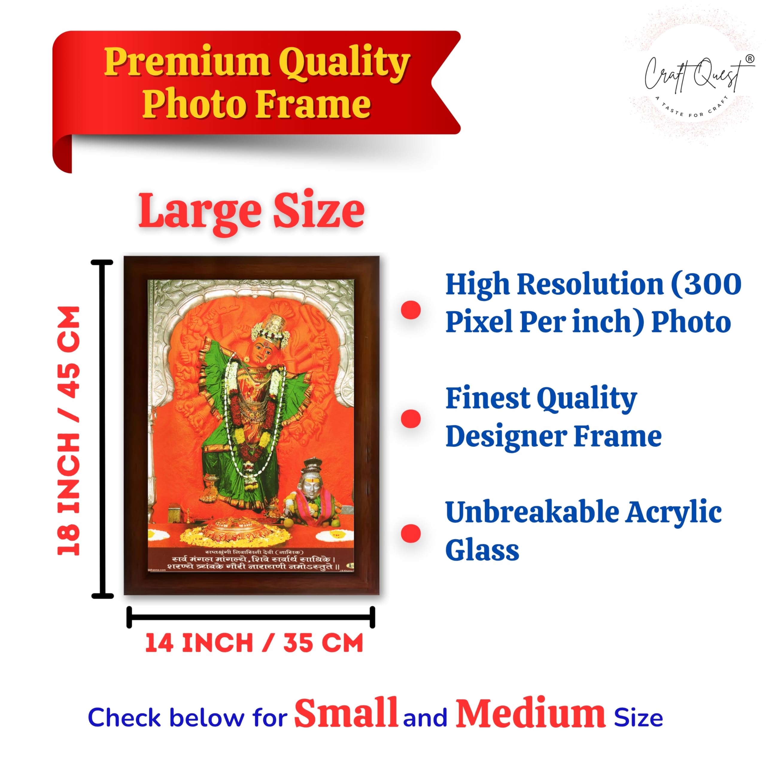 CRAFT QUEST aptashrungi/Saptashringi Devi, God Religious Framed with Acrylic Glass