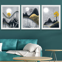 CRAFT QUEST Abstract Art Geometric Figures Decorative Murals | Set of 3 Frames for Home Decoration | Ideal for Living Room, Bedroom & Offices