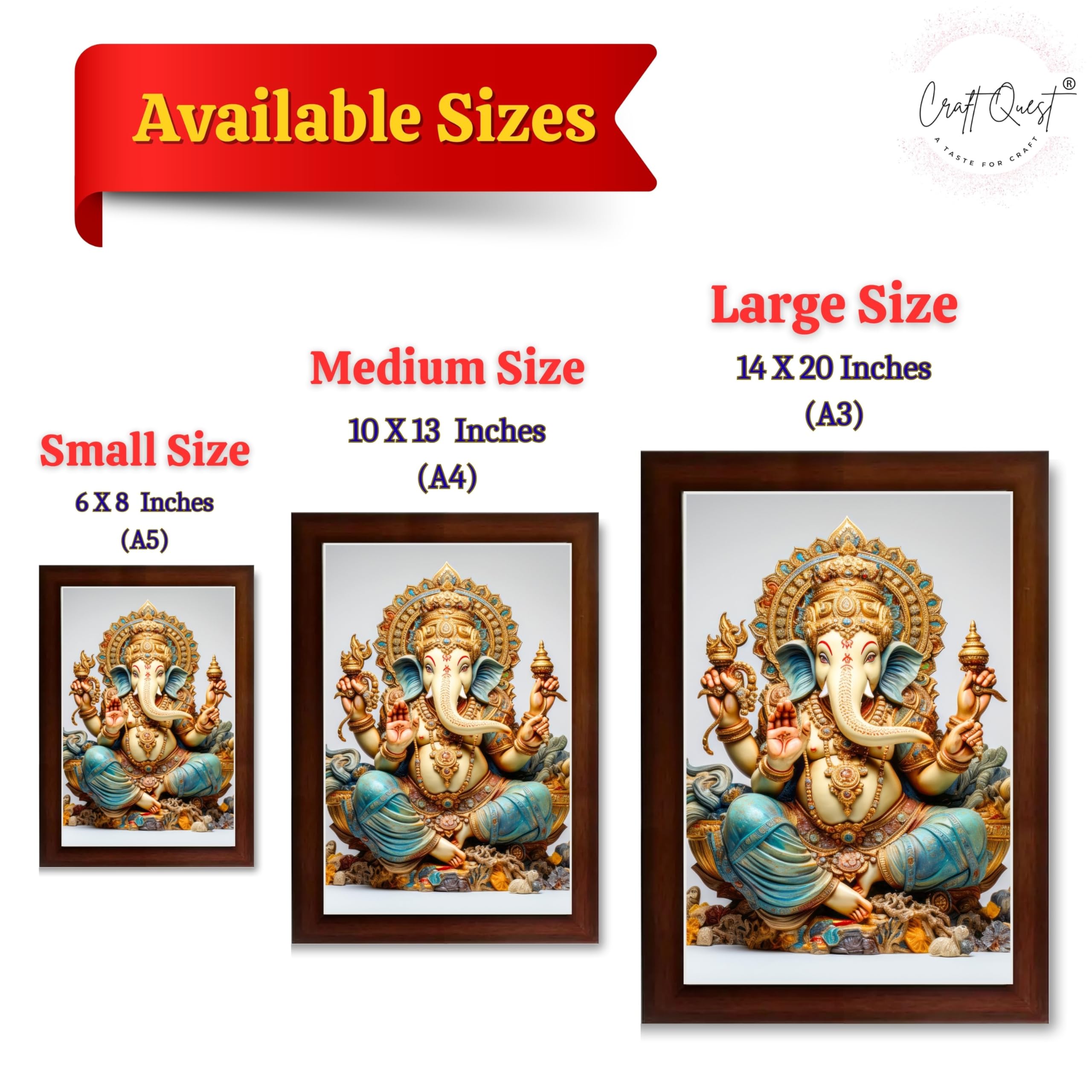 CRAFT QUEST Lord Ganpati Modern Wall Art Painting With Frame For Pooja, Home and Office Decor
