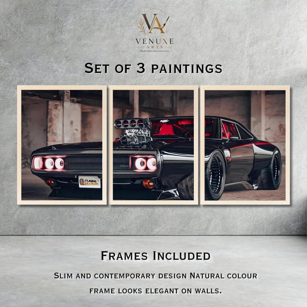 VENUXE ARTS Set Of 3 Big Sports Cars Framed Posters Gift Items for Boys Room Wall Decoration Bedroom Living Room Office Studio Décor | Car Poster Frame for Wall Décor