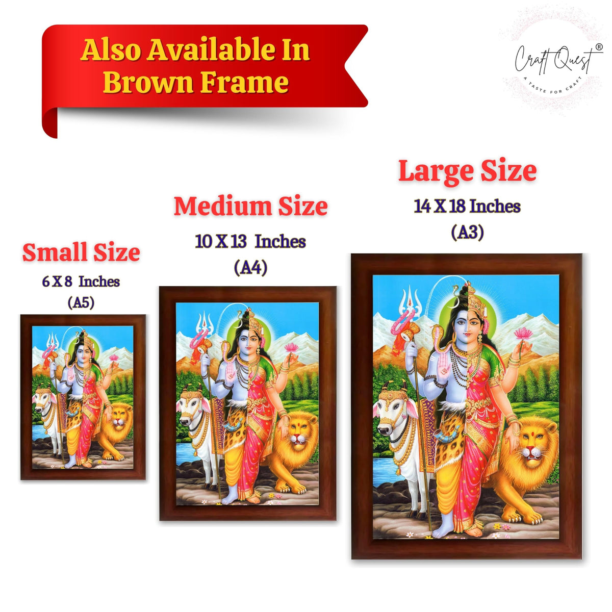 CRAFT QUEST Ardhanarishvara Arthanareeswara Shiv Parvati Photo Frame | Religious Photo Frame | Ideal for Home, Office, Temple & Puja Room, Wall Decor