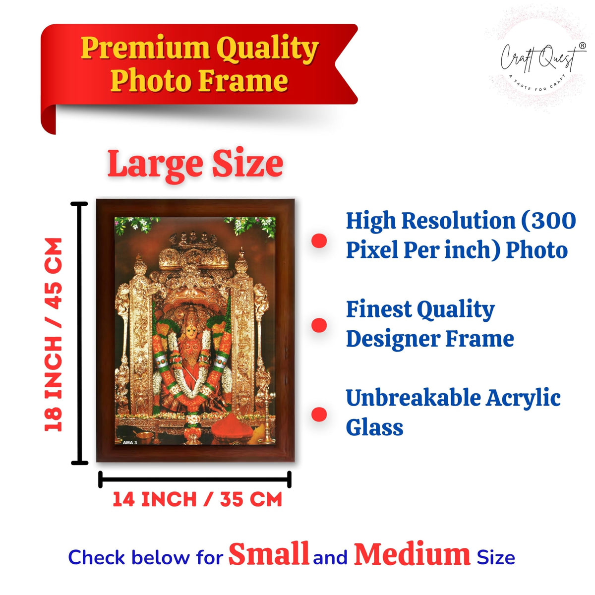 CRAFT QUEST Vijayawada Kanaka Durga Devi Durgamma Wall Photo Frame | South God Frame for Home, Office, Temple & Gifting