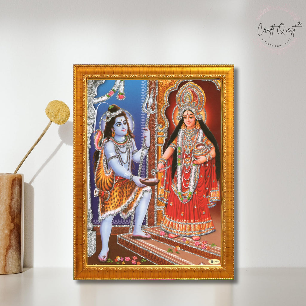 CRAFT QUEST Shiva & Maa Annapurna devi sitting on throne photo frame with Acrylic Glass for Kitchen Worship