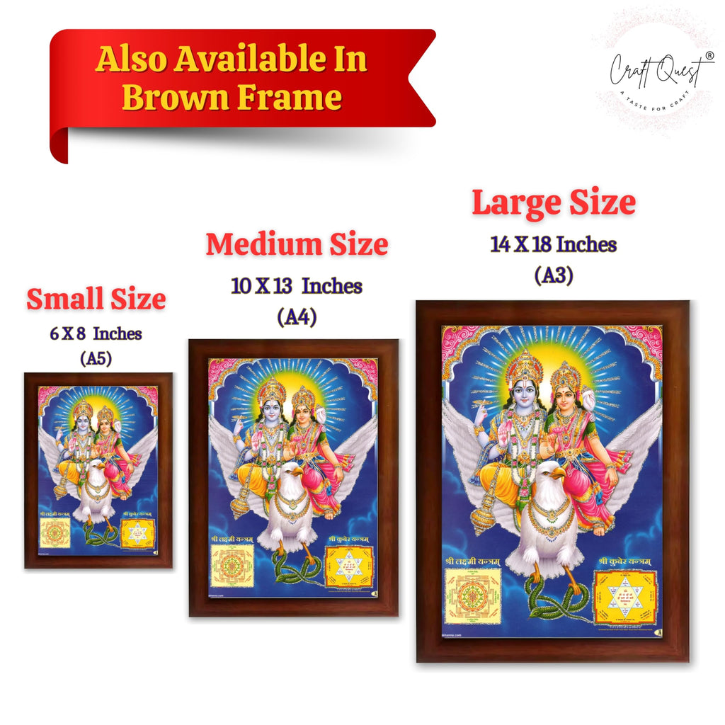 CRAFT QUEST Lord Vishnu and Goddess Lakshmi Giving Blessing on Garud, Glitter Work Painting