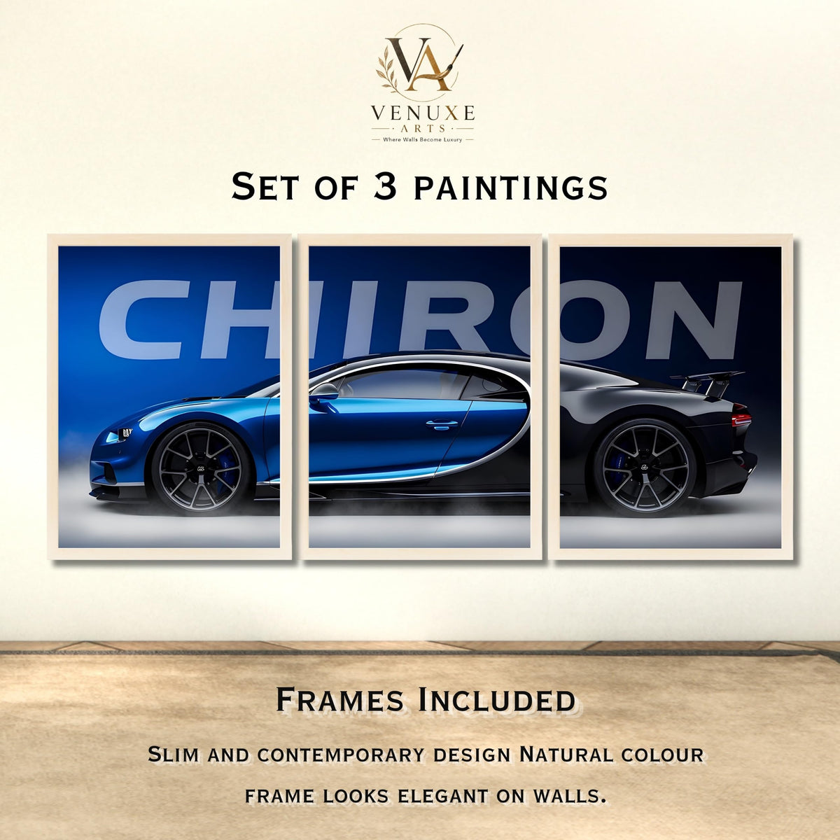 VENUXE ARTS Set Of 3 Big Sports Cars Framed Posters Gift Items for Boys Room Wall Decoration Bedroom, Living Room, Office, Studio Décor | Car Poster Frame for Wall Décor