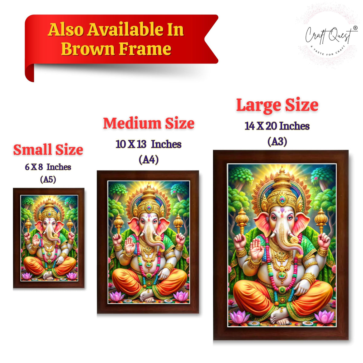 CRAFT QUEST Lord Ganesh Ganpati ji Wall Hanging Frame for Living Room, Pooja Room Décor Items GA-218