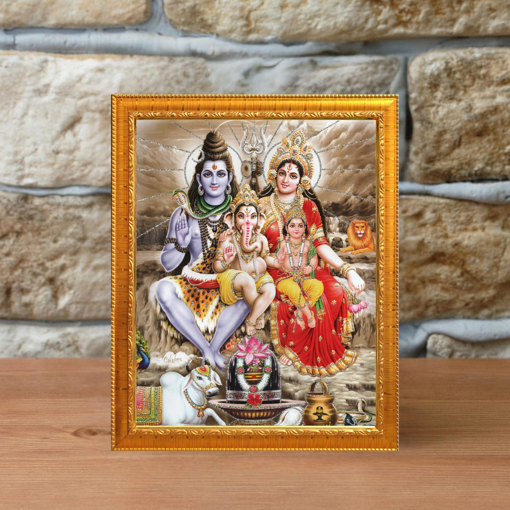 CRAFT QUEST Shiv Parivar Religious Wood Photo Frame with Acrylic glass (Photoframe,Golden, 7 X 9 inch)