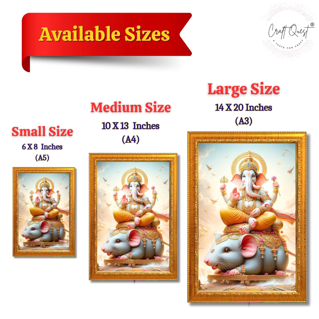 CRAFT QUEST God Ganpati ji Photo Frame Wall Decor Mandir Pooja Poster Religious Painting Divine Hindu Temple Decoration Spiritual Blessings Home Office Gift