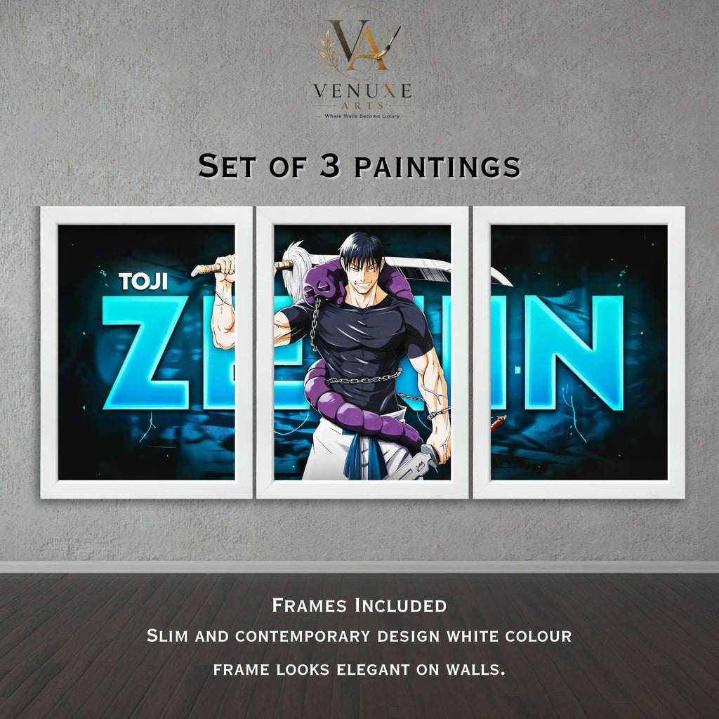 VENUXE ARTS Set Of 3 Anime Characters Wall Framed |Anime Characters Framed Poster for Living Room Bedroom Gaming Room Studio Wall Decor