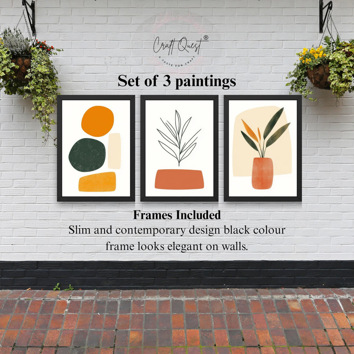 CRAFT QUEST SET OF 3 Organic Abstract Wall Art | Set of 3 Frames for Home Decoration | Ideal for Living Room, Bedroom & Offices
