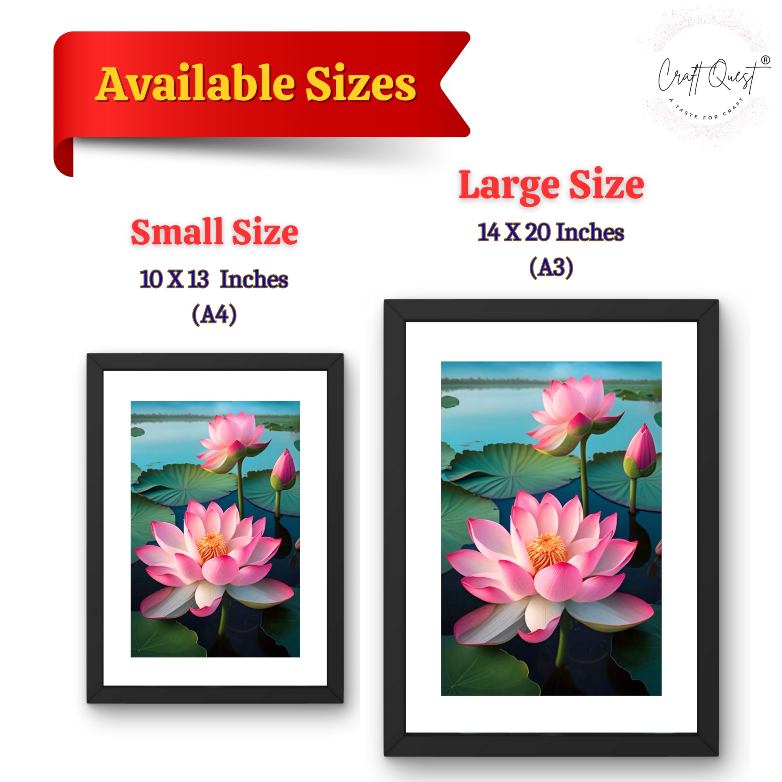 CRAFT QUEST Lotus Photo Frame Wall Vastu,Lotus Flower, Kamal Phool Painting for Vastu | Paintings for Home Decoration, Living room, and Office Décor
