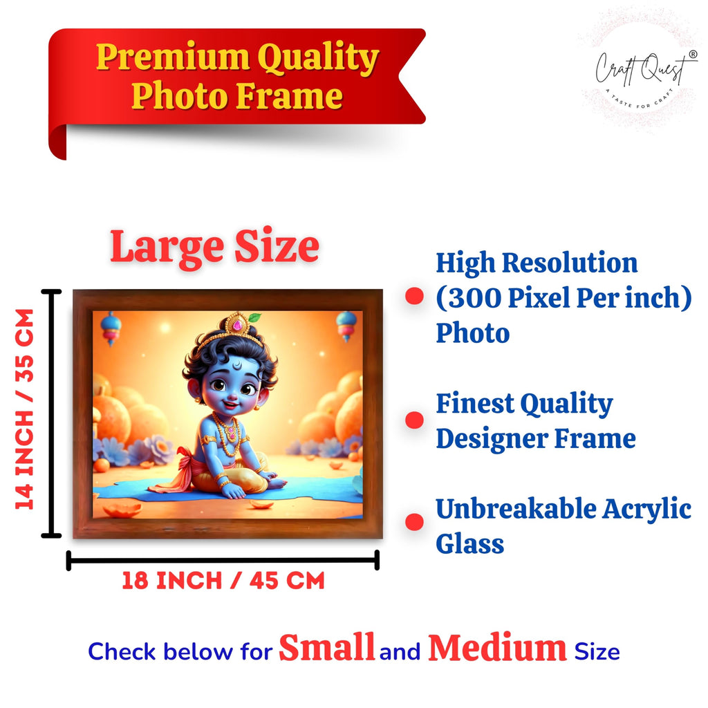 CRAFT QUEST Baby Krishna Photo Frame | Shri Bal Gopal Painting | Krishna Photo Frames for Walls, Home, Living Room and Home Décor