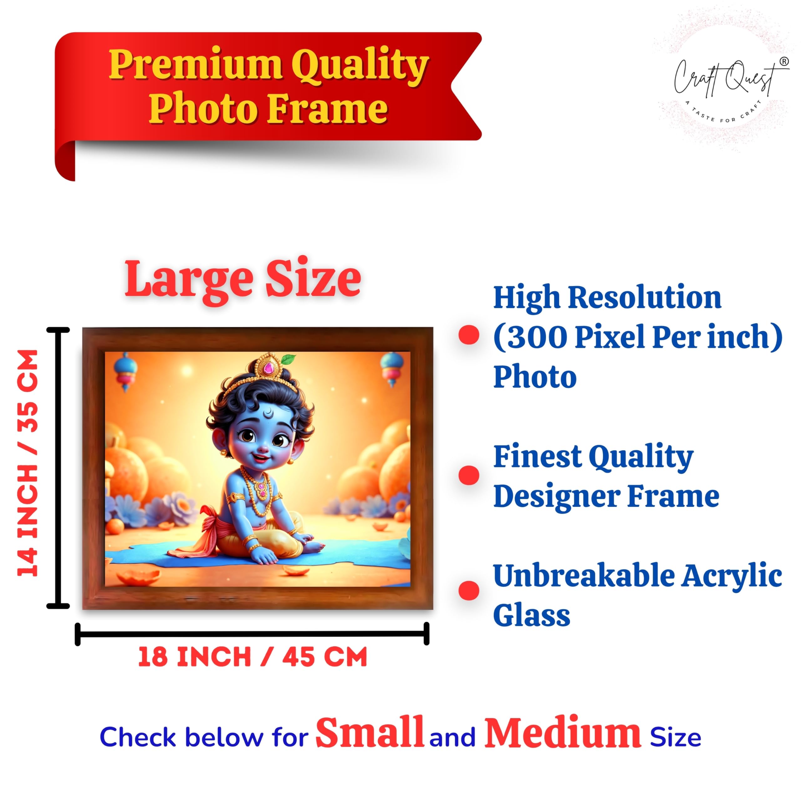 CRAFT QUEST Baby Krishna Photo Frame | Shri Bal Gopal Painting | Krishna Photo Frames for Walls, Home, Living Room and Home Décor