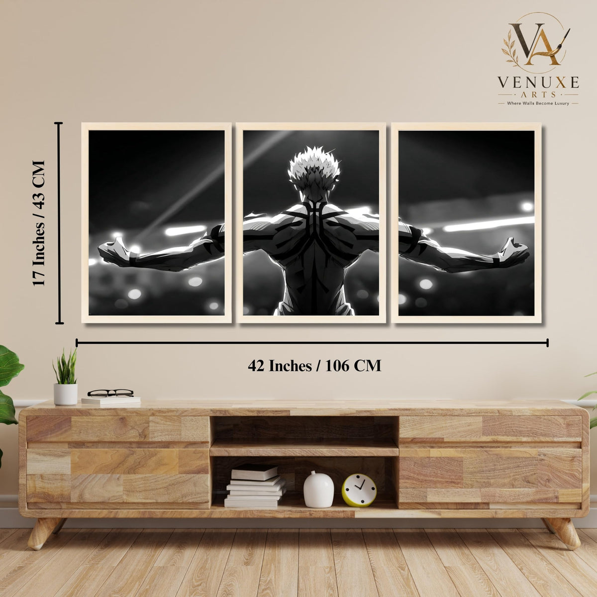 VENUXE ARTS Set Of 3 Anime Characters Wall Framed |Anime Characters Framed Poster for Living Room Bedroom Gaming Room Studio Wall Decor