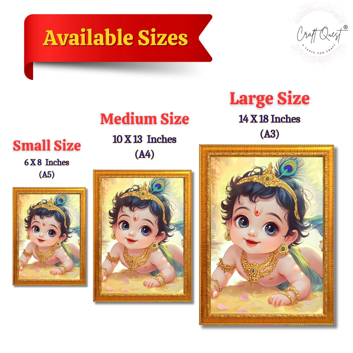 CRAFT QUEST Shri Bal Gopal Painting | Baby Krishna Photo Frame | Walls, Home, Living Room and Home Décor