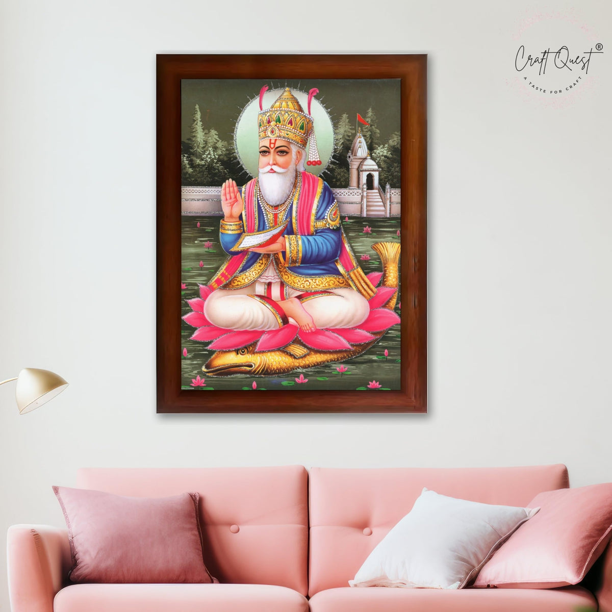 CRAFT QUEST Jhulelal Bhagwan Wall Painting Framed Home Decor