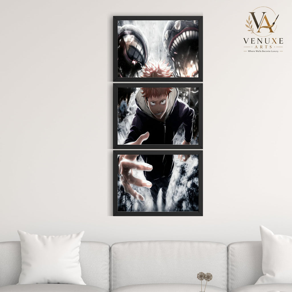 VENUXE ARTS Set Of 3 Anime Characters Wall Framed |Anime Characters Framed Poster for Living Room Bedroom Gaming Room Studio Wall Decor