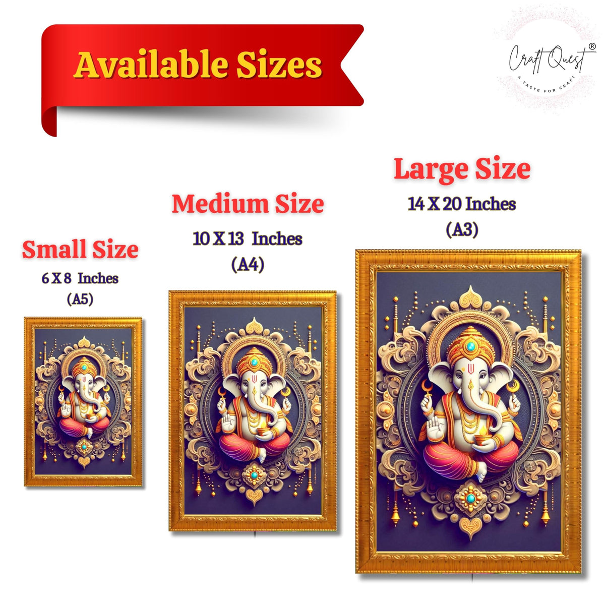 CRAFT QUEST Ganesh Ganpati Ganesha Art Framed Painting Ready to Hang and Wall Home Decor