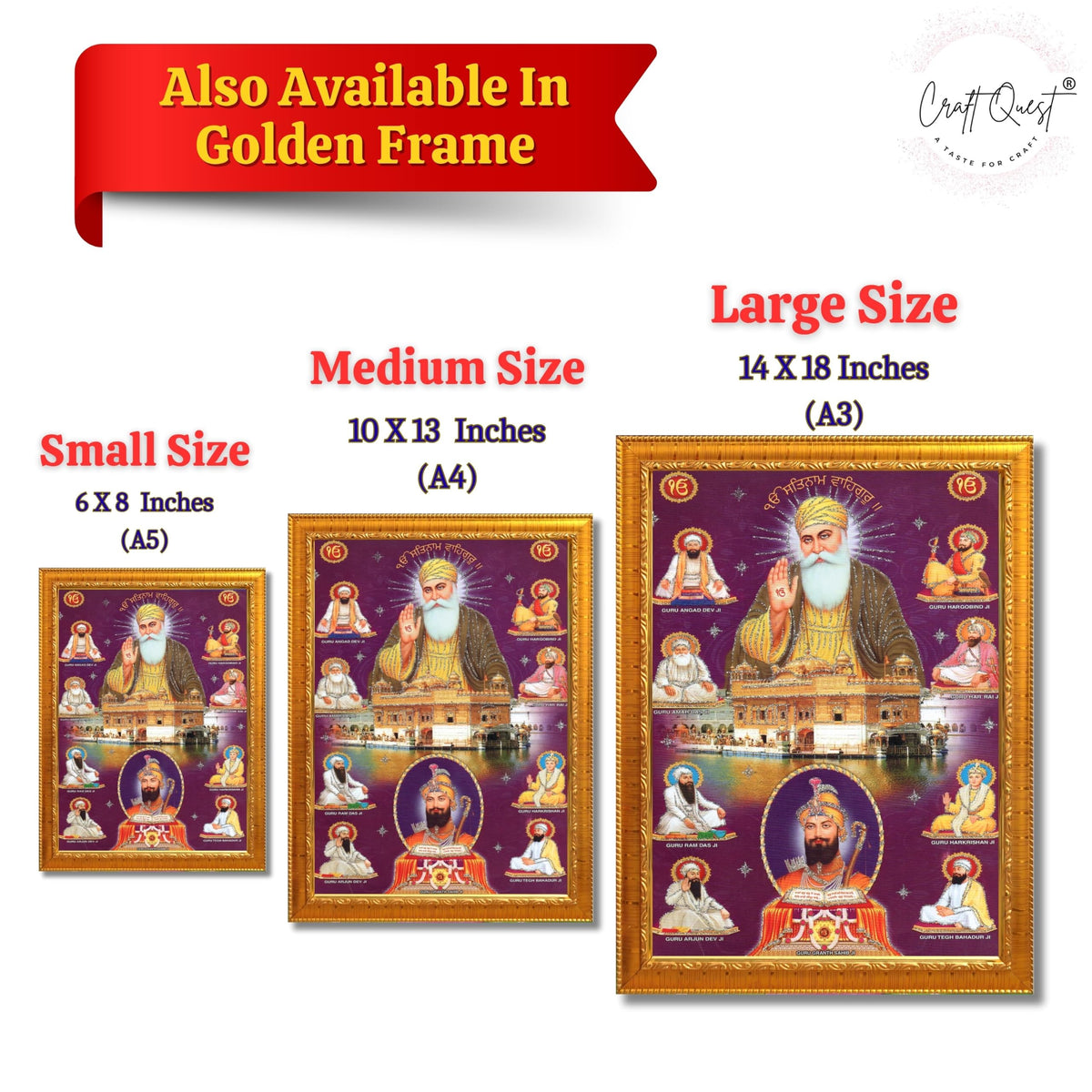 CRAFT QUEST Satnam Waheguru Gurunanak Dev Ji Photo Frame Sikh Guru Photo for Home Decor Religious Painting Decorative Artwork Gift Frame