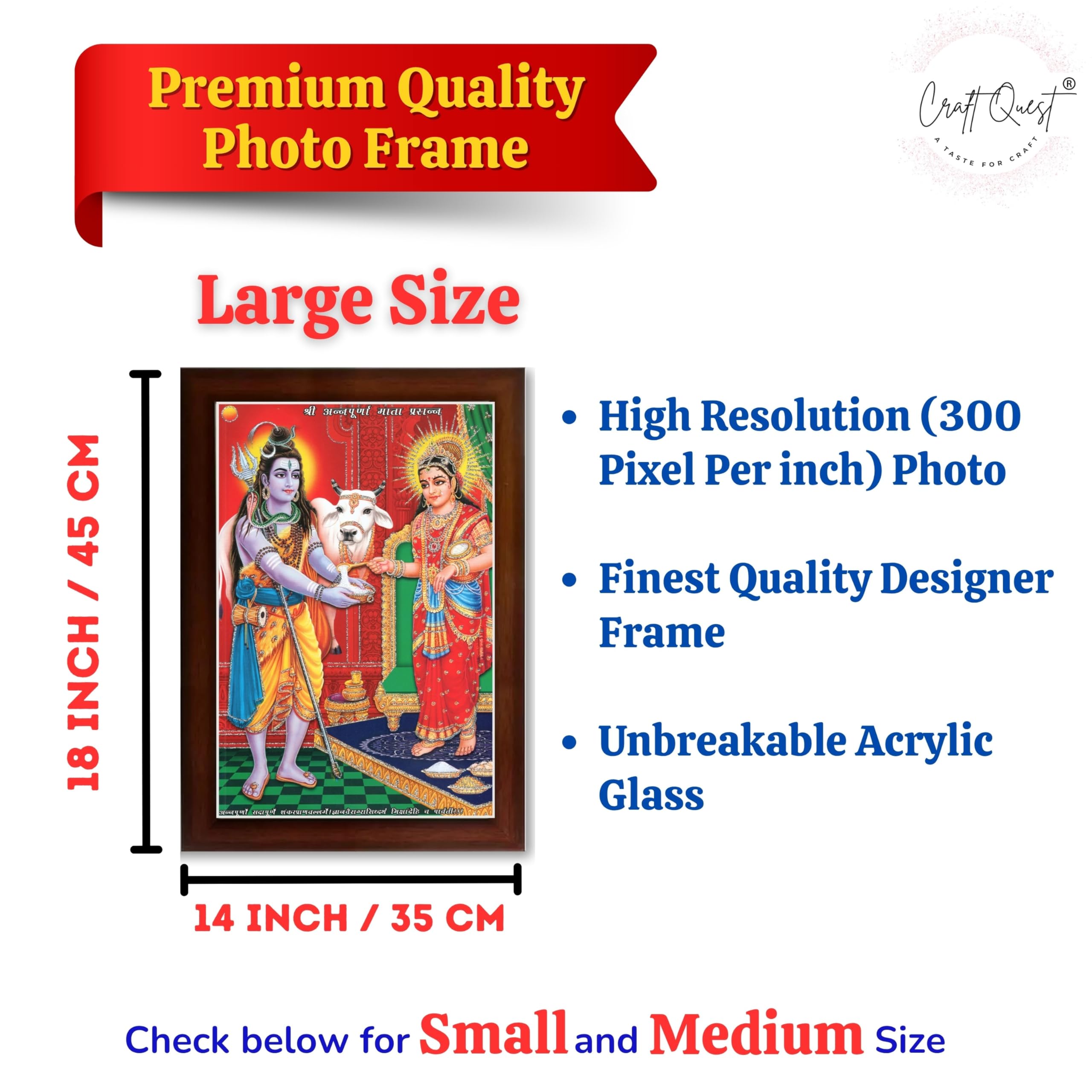 CRAFT QUEST Shiva & Maa Annapurna devi sitting on throne photo frame with Acrylic Glass for Kitchen