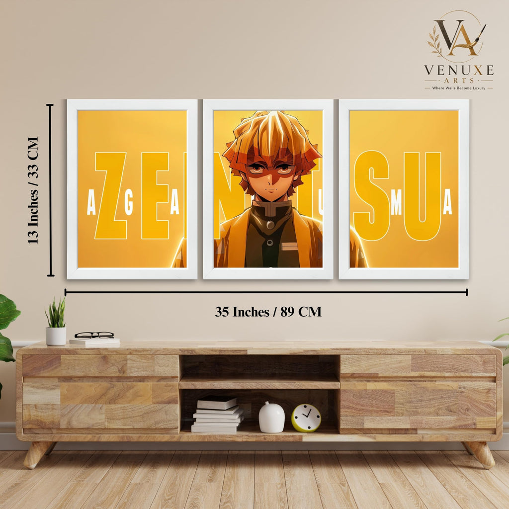 VENUXE ARTS Set Of 3 Anime Characters Wall Framed |Anime Characters Framed Poster for Living Room Bedroom Gaming Room Studio Wall Decor