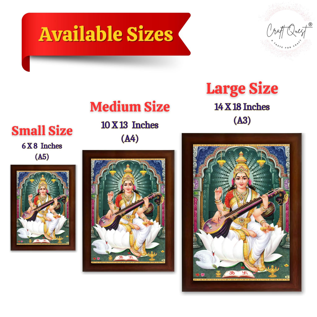 CRAFT QUEST Saraswati Devi Goddess Saraswathi Maa Wall Painting Sparkle Coated Framed Home Décor Synthetic wood