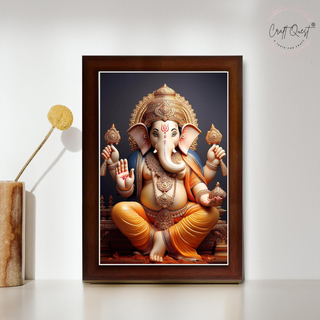 CRAFT QUEST Lord Ganesha Ganpati Ganapathi Hanging Wall Painting Framed For Home Décor