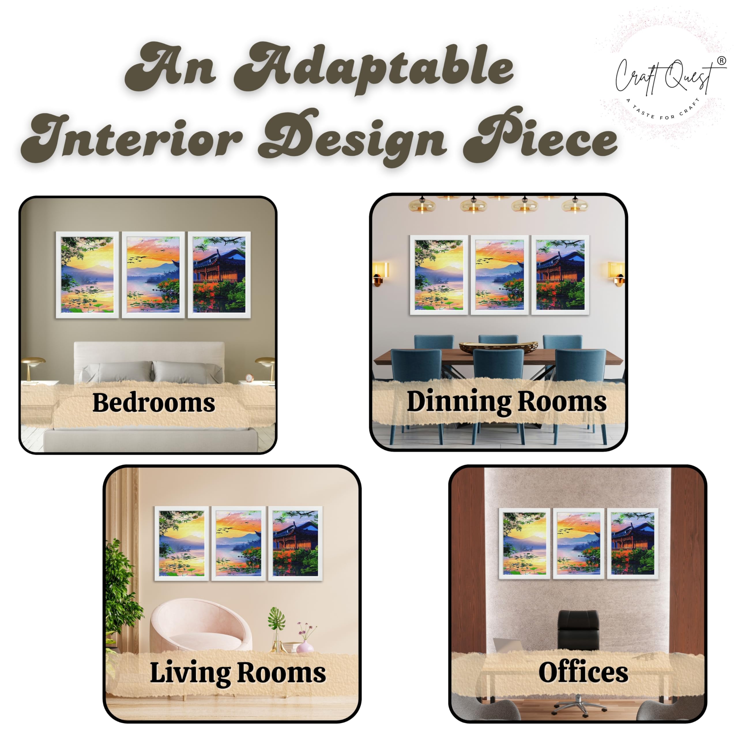 CRAFT QUEST Modern Art Of Sunset Wall Art | Set of 3 Frames for Home Decoration | Ideal for Living Room, Bedroom & Offices