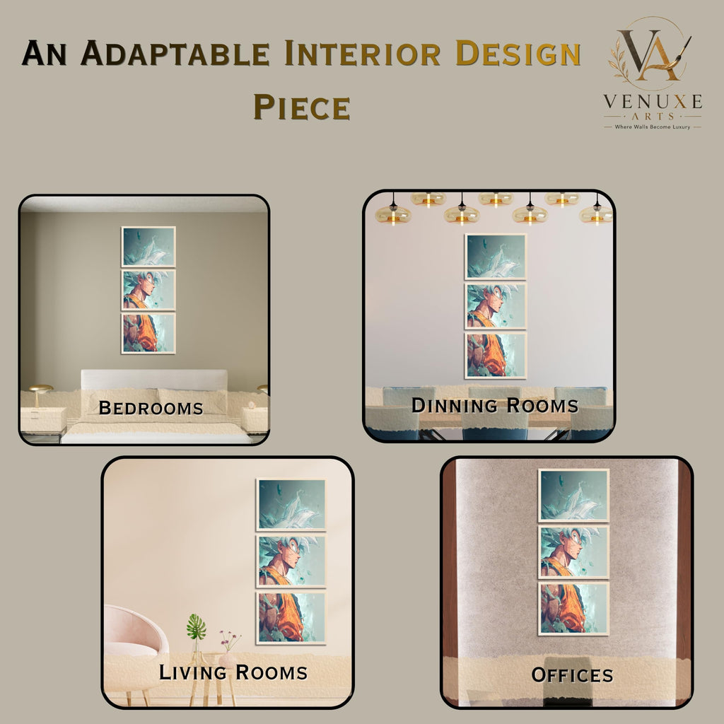 VENUXE ARTS Set Of 3 Anime Characters Wall Framed |Anime Characters Framed Poster for Living Room Bedroom Gaming Room Studio Wall Decor