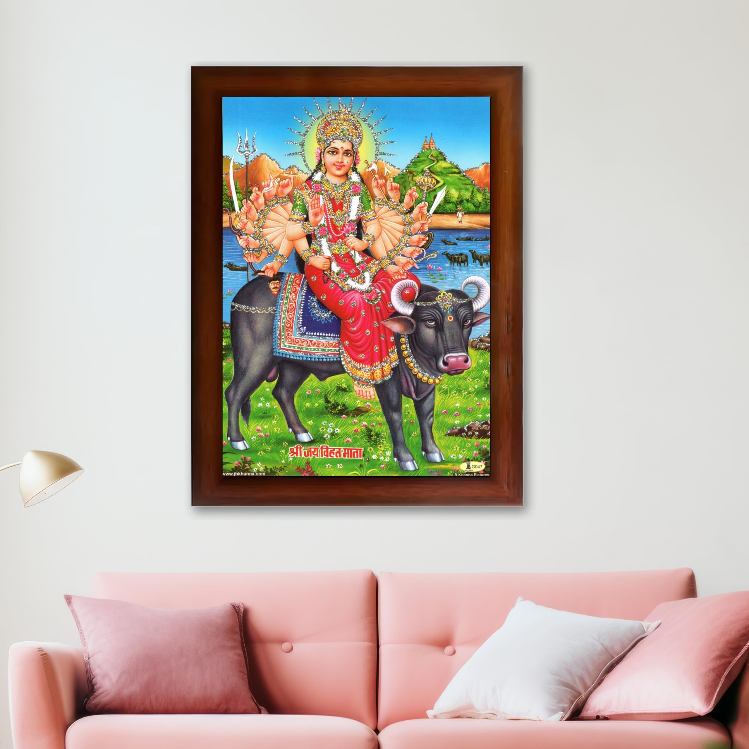 CRAFT QUEST Hindu Goddess Vihat ma Religious Photo frame | Acrylic, Lightweight | Hindu God Spiritual Framed | Ideal for Home, Office, Temple & Puja Room, Wall Decor