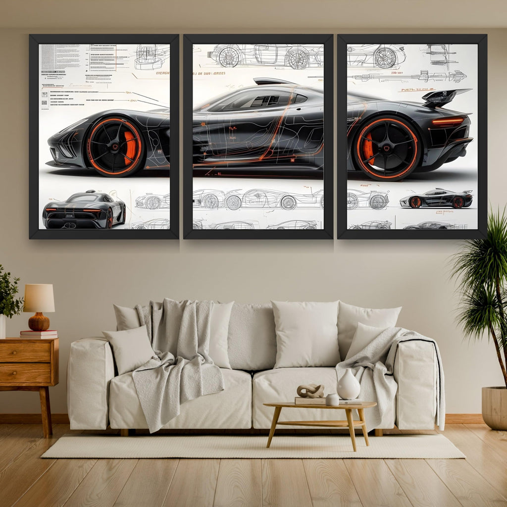 VENUXE ARTS Set Of 3 Big Sports Cars Framed Posters Gift Items for Boys Room Wall Decoration Bedroom Living Room Office Studio Décor | Car Poster Frame for Wall Décor