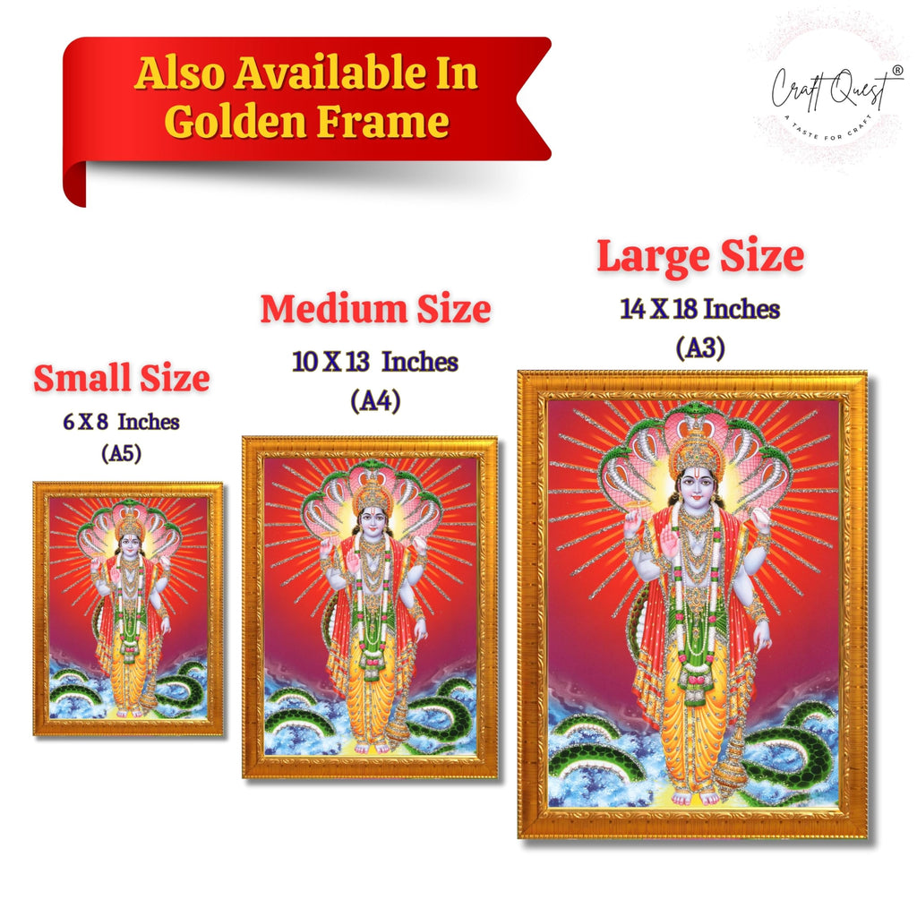 CRAFT QUEST Lord Vishnu Bhagwan Narayan Murti Mahavishnu Wall Painting Framed Home Décor, Religious Photo Frame