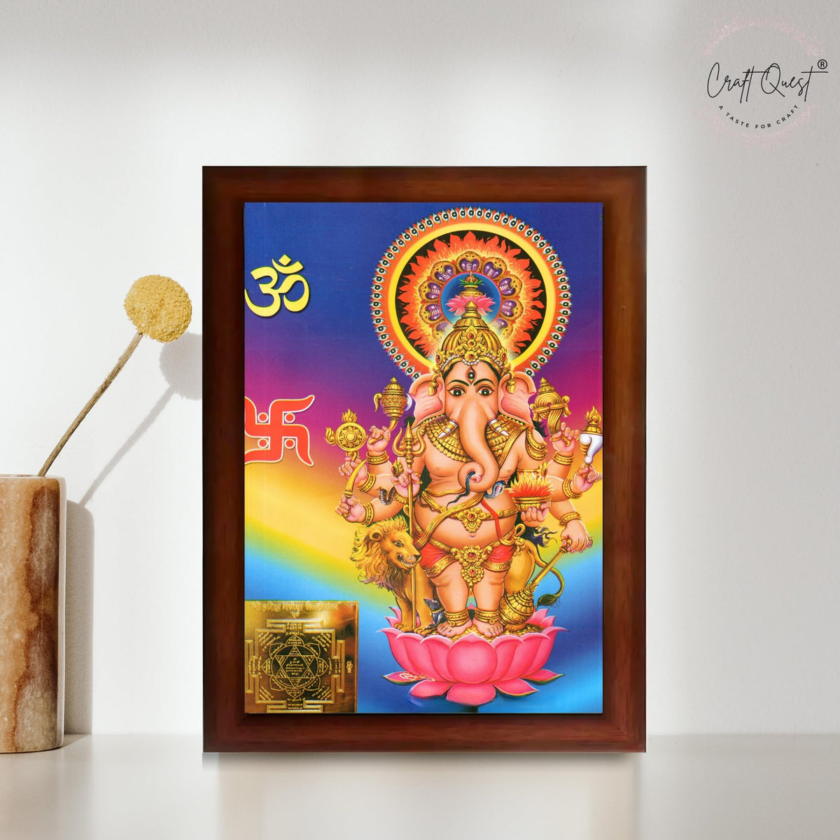 CRAFT QUEST Drishti Ganapathi for Entrance Vastu Ganesha Wall Painting Framed Home Decor | Religious God Picture Frame for Home, Office, Temple & Gifting