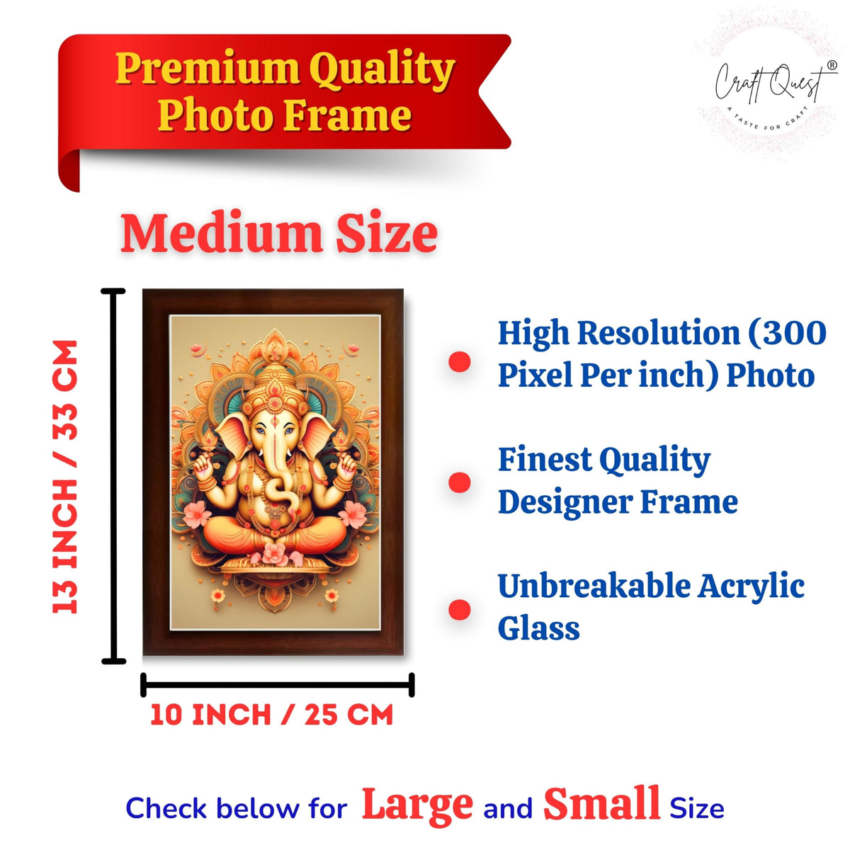 CRAFT QUEST Lord Ganesh ji Wall Hanging Frame for Living Room, Pooja Room Décor GA-216
