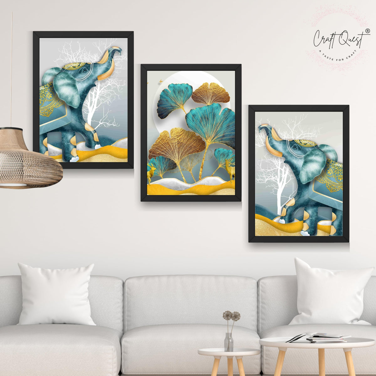 CRAFT QUEST Modern Art Flowers Abstract Wall Art | Set of 3 Frames for Home Decoration | Ideal for Living Room, Bedroom & Offices