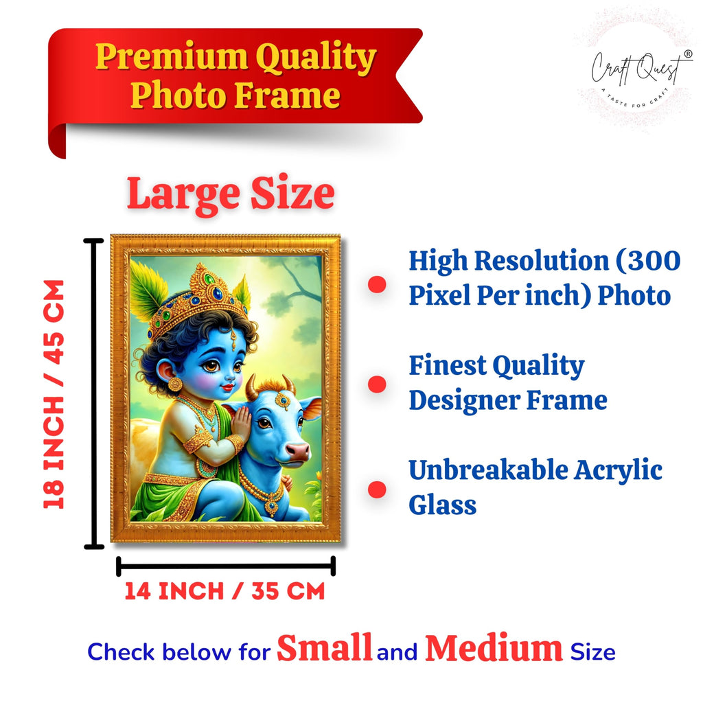 CRAFT QUEST Baby Krishna Photo Frame | Shri Bal Gopal Painting for Pregnant Women | Kanha Ji Poster | Laddu Lord Makhan Chor | Walls Home Bedroom Living Room Decoration Gift.