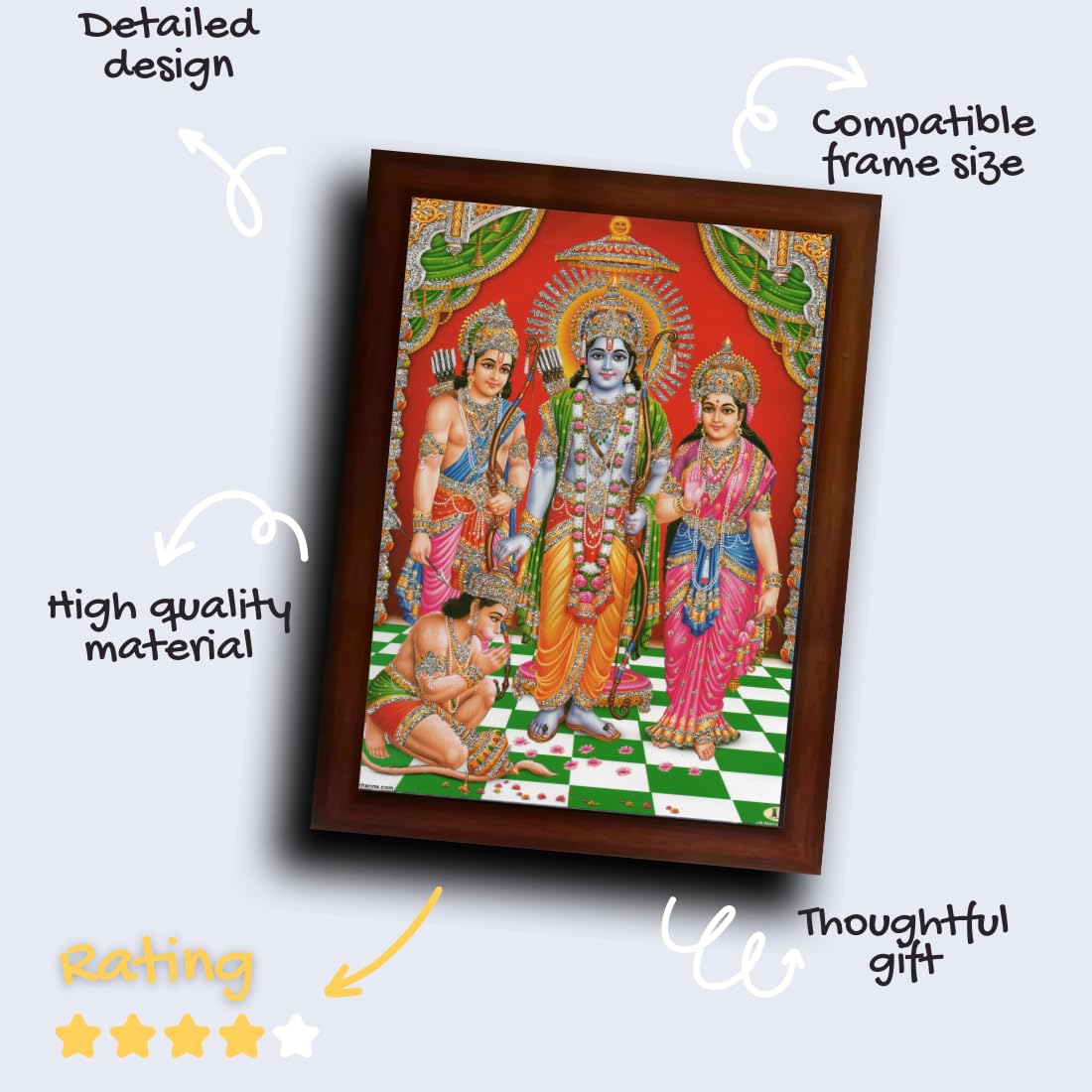 Craft Quest Shree Ram Darbar Sparkle Coated Painting with Frame Home Decorative Gift Item Painting (14 X 10 Inches, Synthetic, Religious)